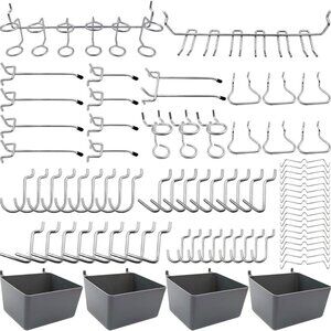 Pegboard Hooks Assortment with Pegboard Bins, Peg Locks, for Organizing Various